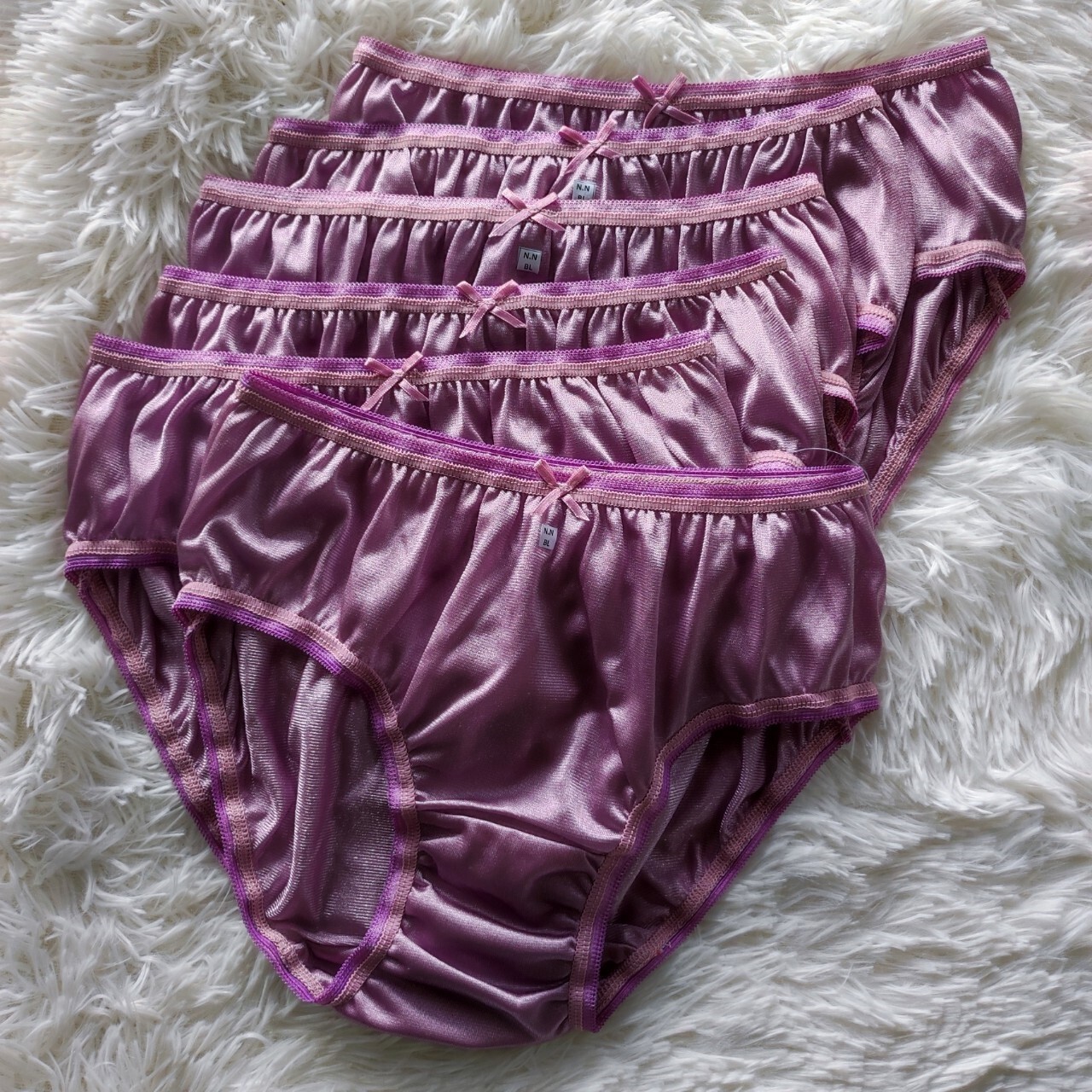 6 Purple Bikini Nylon Panties Woman Underwear Comfort Soft Briefs Hip 32″-38″ L