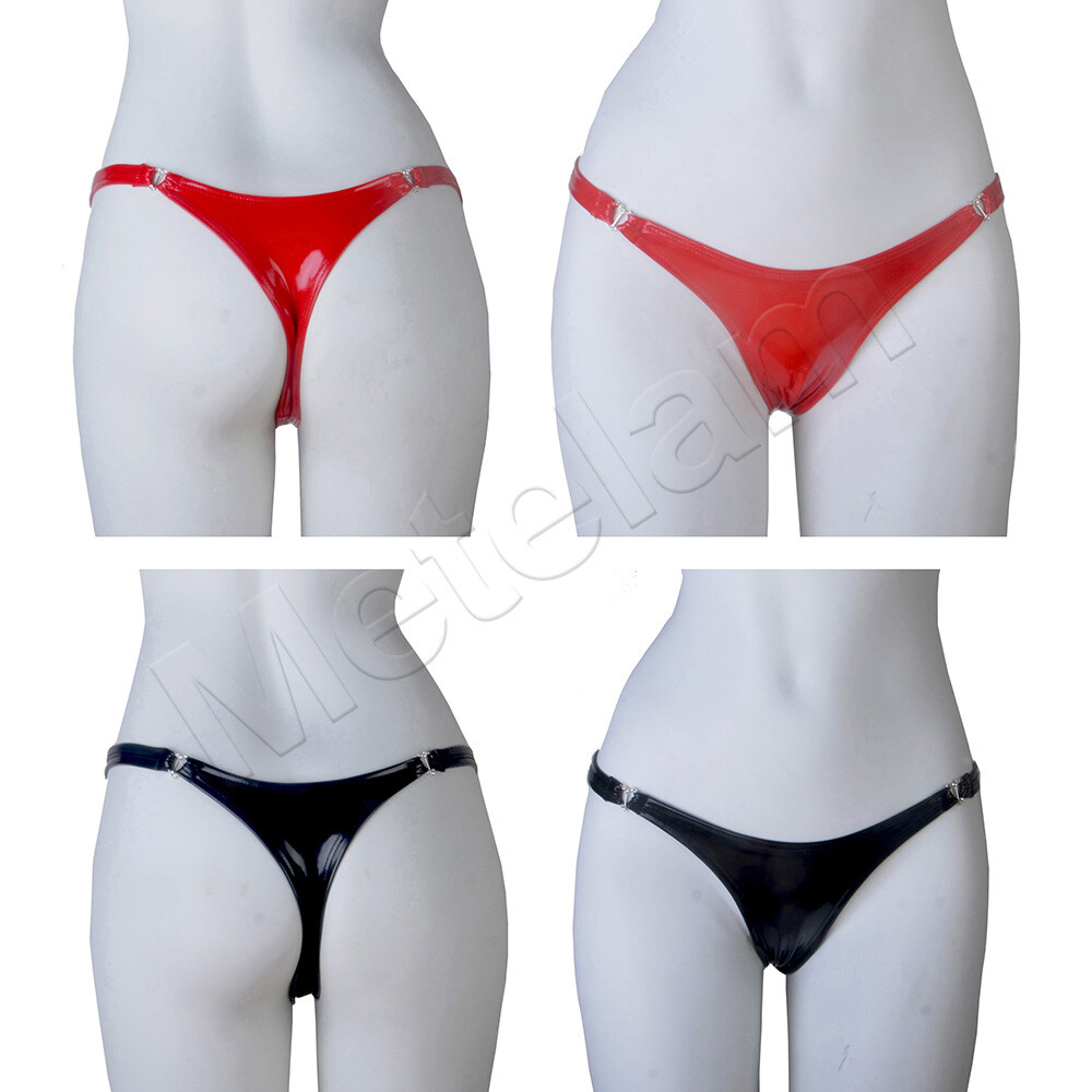 Women Shiny Wet Look PVC Leather Brief Thong Underwear Panties Lingerie Clubwear