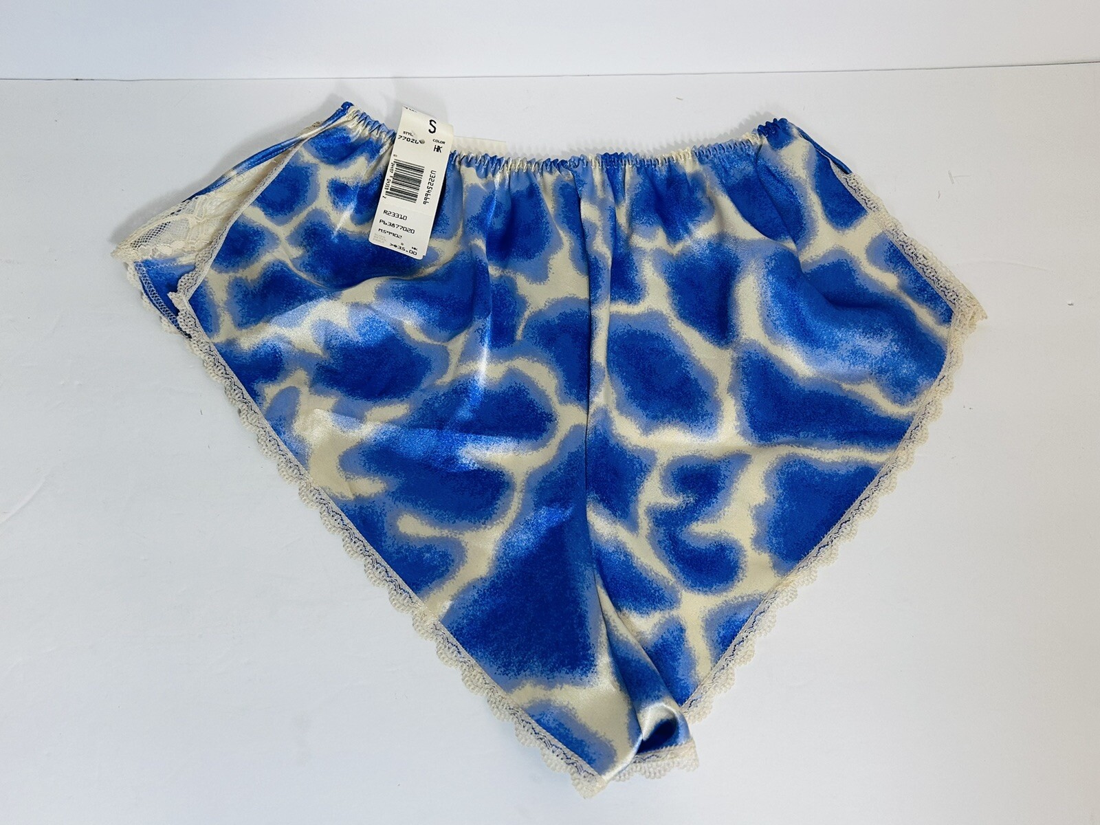 Valentino Intimo Tap Shorts Lounge Wear Blue & Cream W/ Lace Side Slits Sz S