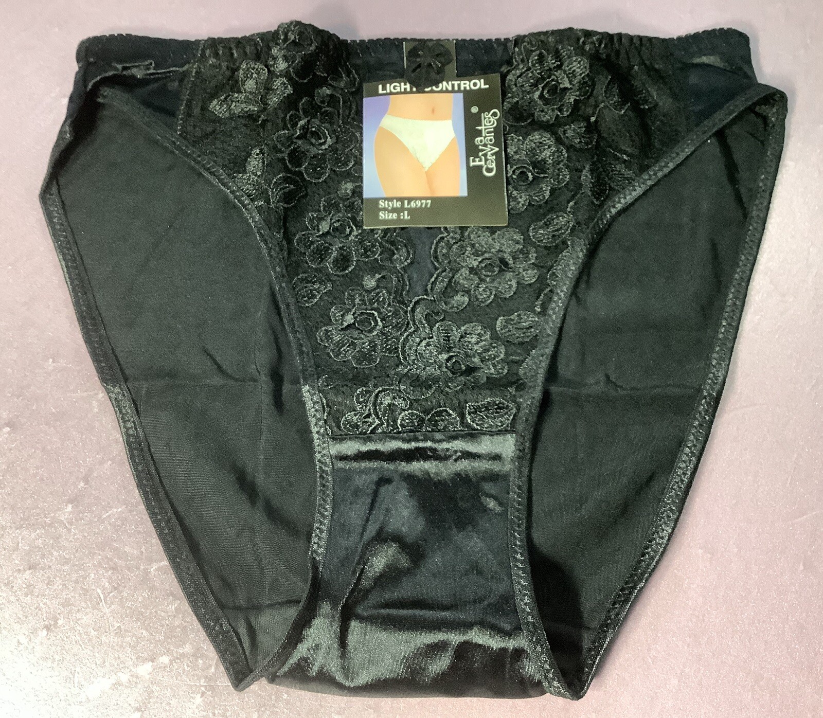 Women Panties,Bikinis “Eva Cervantes” Size L. Black Satin Floral W/decoration