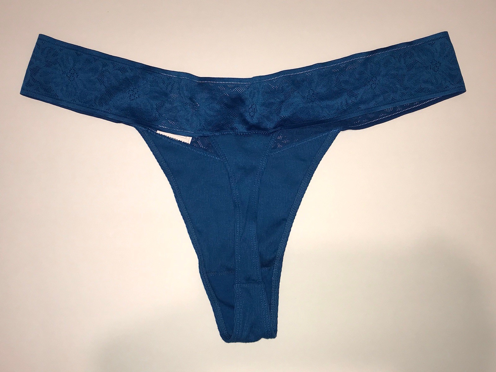 Set of 6 AUDEN Cotton Blend Ribbed Thongs XL 16, Lace, Teal Blue