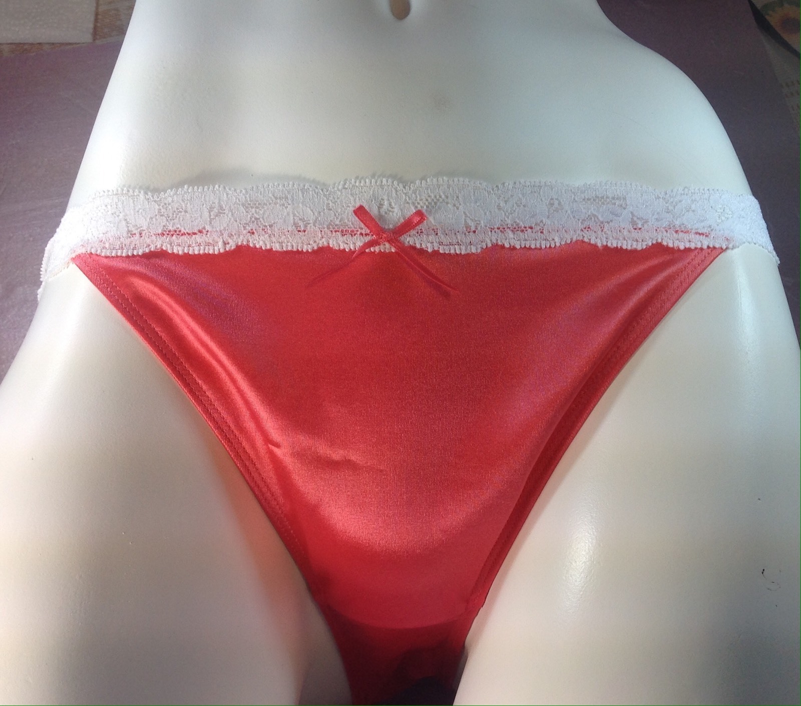 Women Panties,bikinis ILUSION Size M.Orange Satin Soft W/Fishnet Waistband&decor