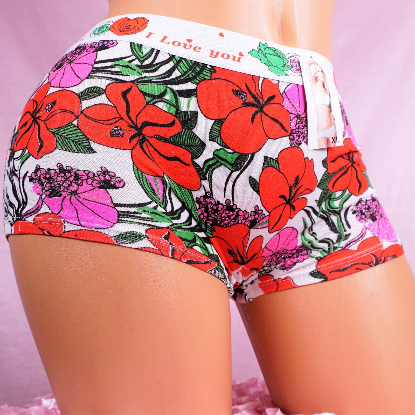 cheeky BOYSHORT panties sissy glitter Roses Tattoo art Sparkle 5 colors sz L/XL