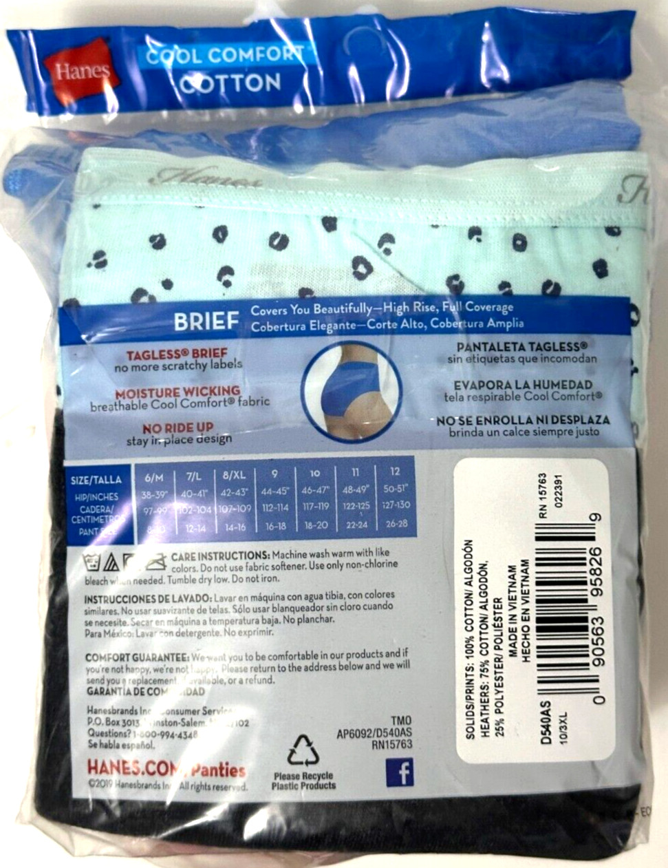 Hanes Womens Cotton Cool Comfort Briefs 5 pack Multi-Color 3XL, Size 10