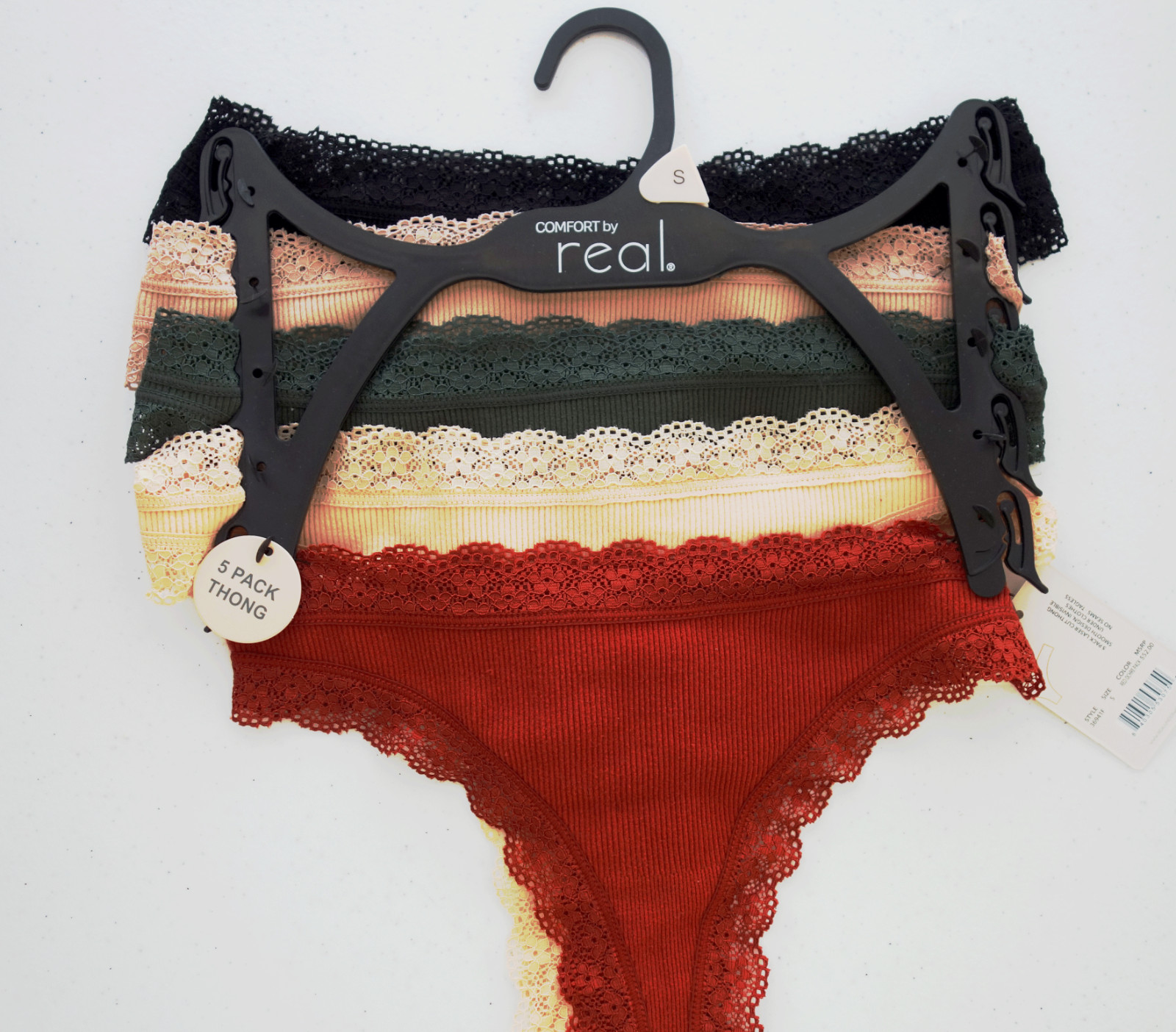 COMFORT By REAL 36941F Tag free 5-PKTHONGS PANTIES SIZE S NWT retail $52