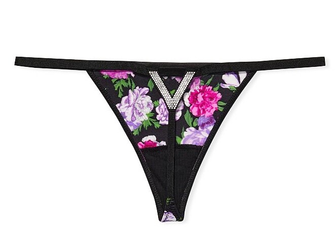 NWT Victoria’s Secret Very Sexy Bombshell Shine V- String Panty Purple Floral M