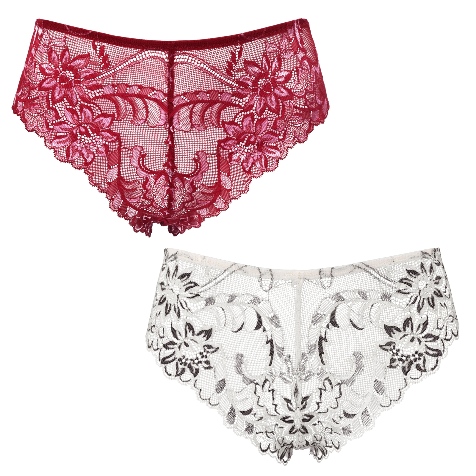 Women’s Pack Of 2 Comfort Lace Tanga Hipster Boyshorts Panties-Pack