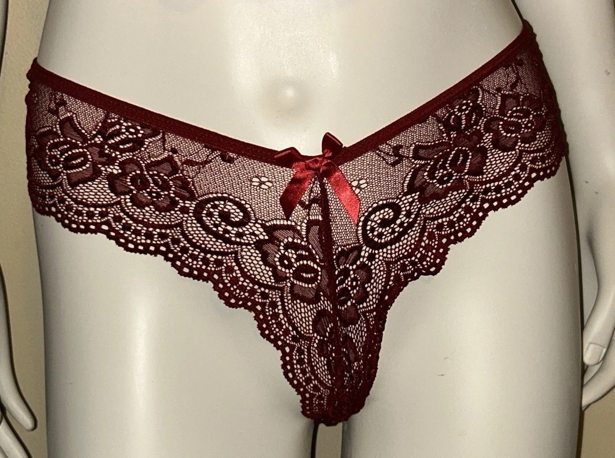 AvidLove Panty Lace Burgundy Mid Rise Sheer Sexy Woman Size Small
