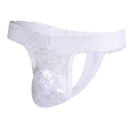 Lace Frilly Sissy Panties Femboy Mens Thong Sexy Underwear Male Large White