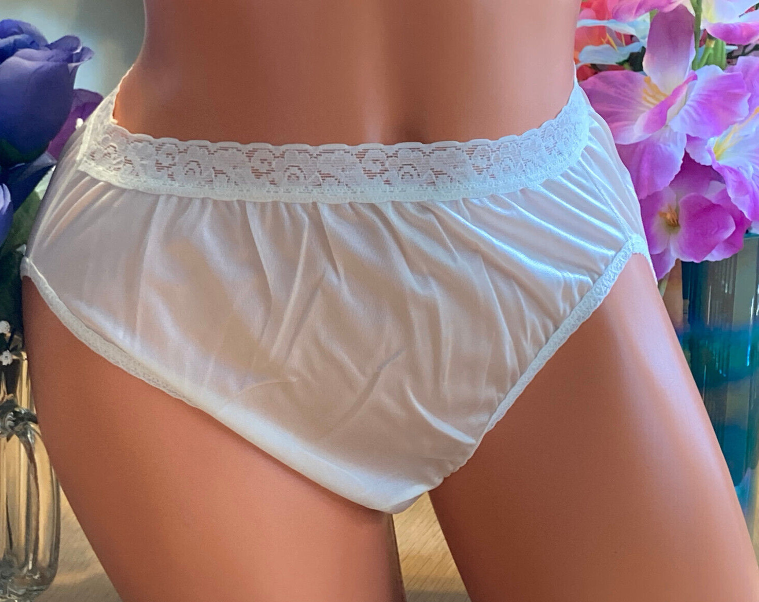HANES 9/2XL Ivory Silky Smooth Semi Sheer Nylon Hi Cut Brief Panties NWOT