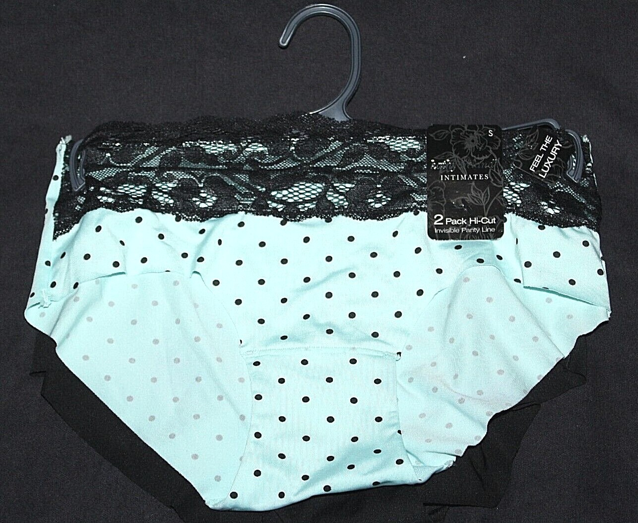 Kathy Ireland Intimates Blue/Black Luxury Lace Lined Hi-Cut Panties 2-Pk Small