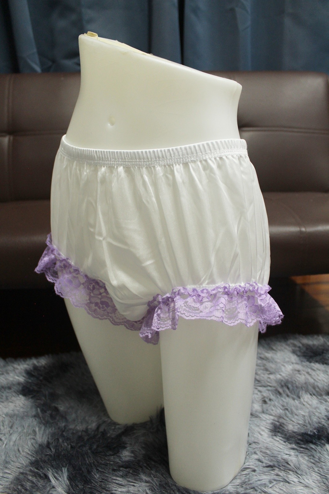 #A328 2XL/ElasticW.24-42″ VintageStyle 2PCS Purple Nylon Half Slip + White Brief
