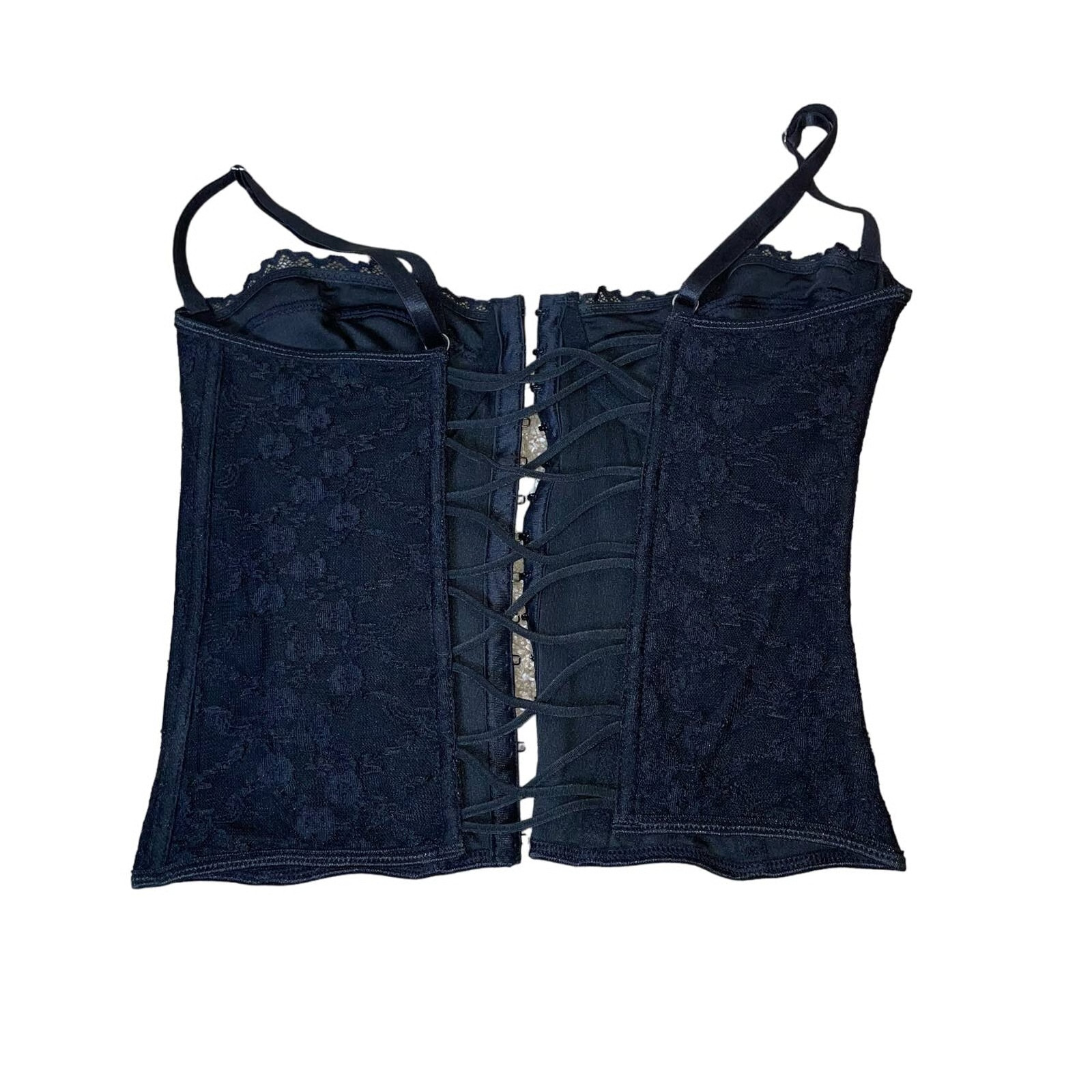 women’s corset black lace front closure hook eye back lace up SZ SM Shein