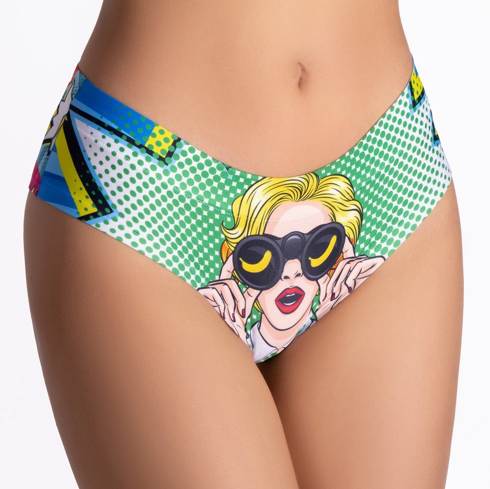 mememe Comic Curious Girl Thong, Opaque, Regular Size Small