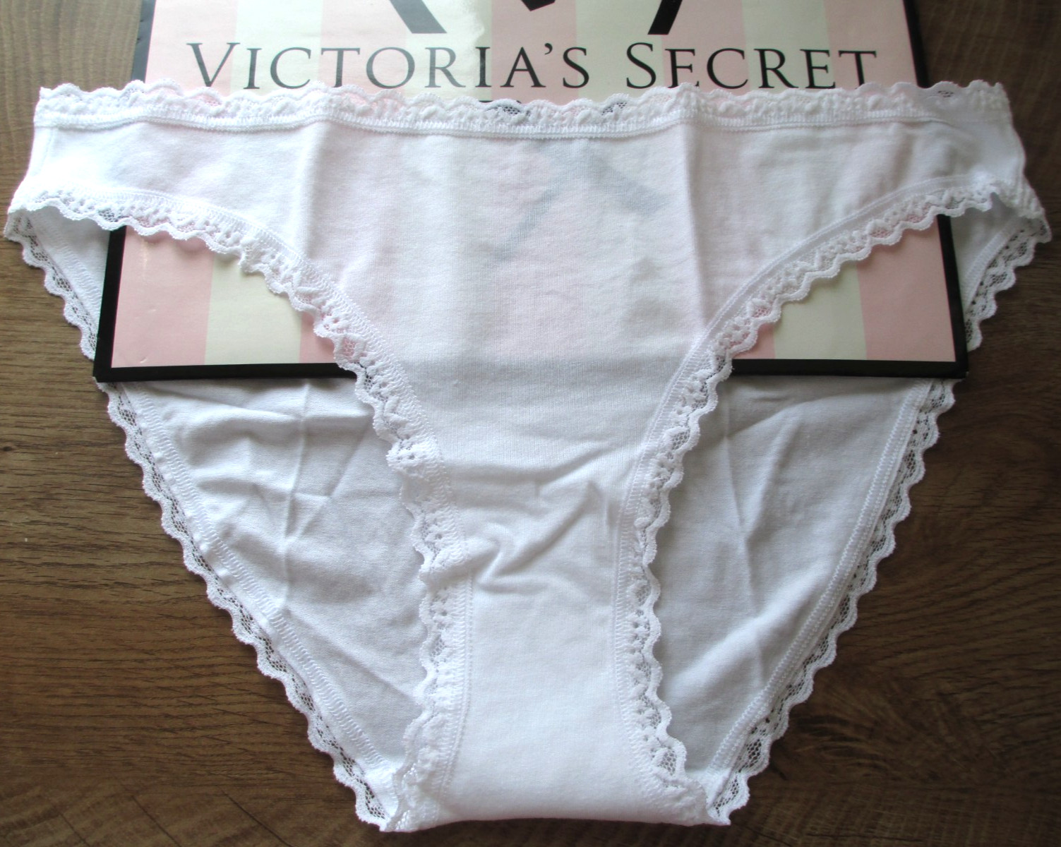 VICTORIA’S SECRET Cotton Bikini Panty S M L XL White NWT Lace Trim VS