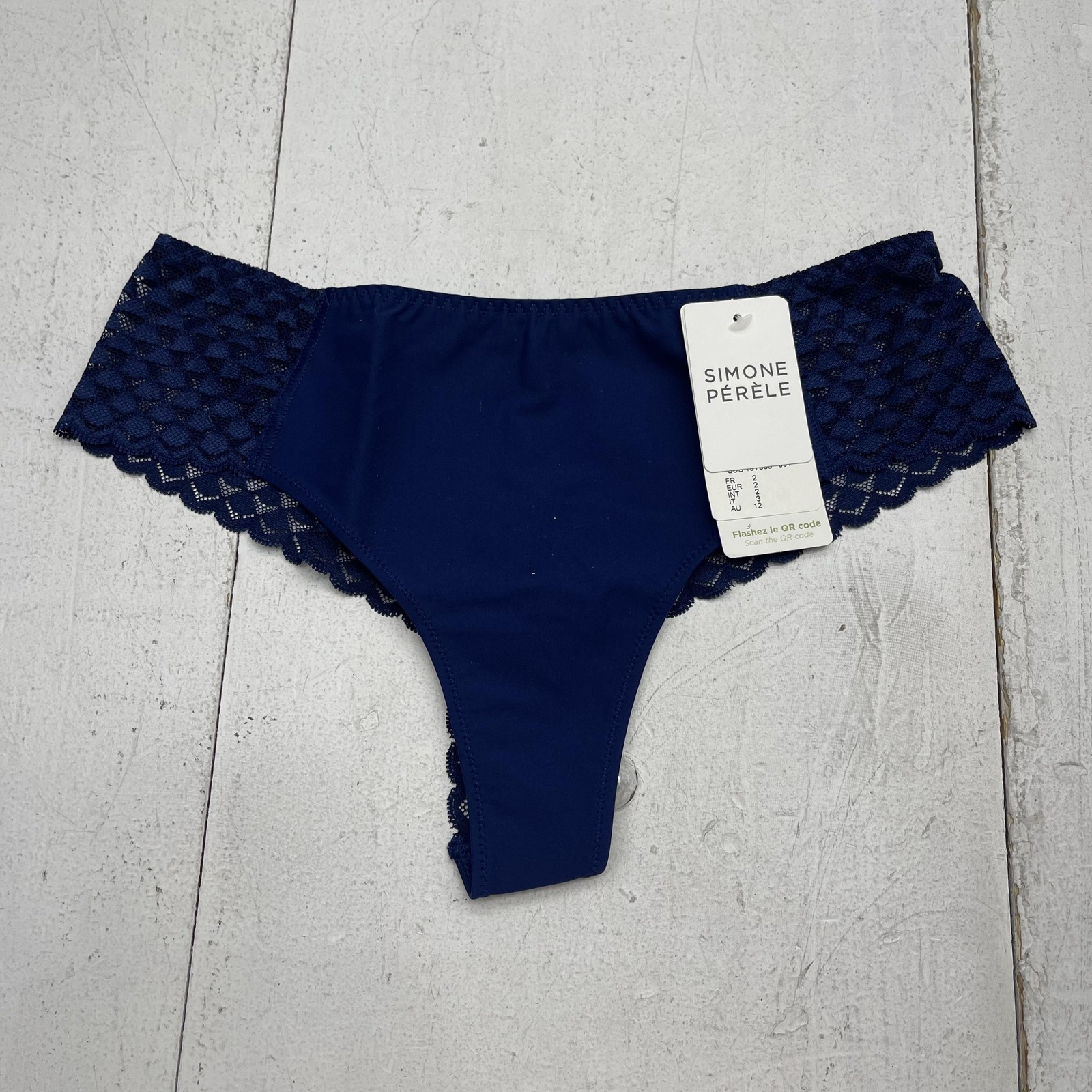 Simone Pérèle Thong Panties Womens Medium Blue Lace Sheer Stretch Underwear