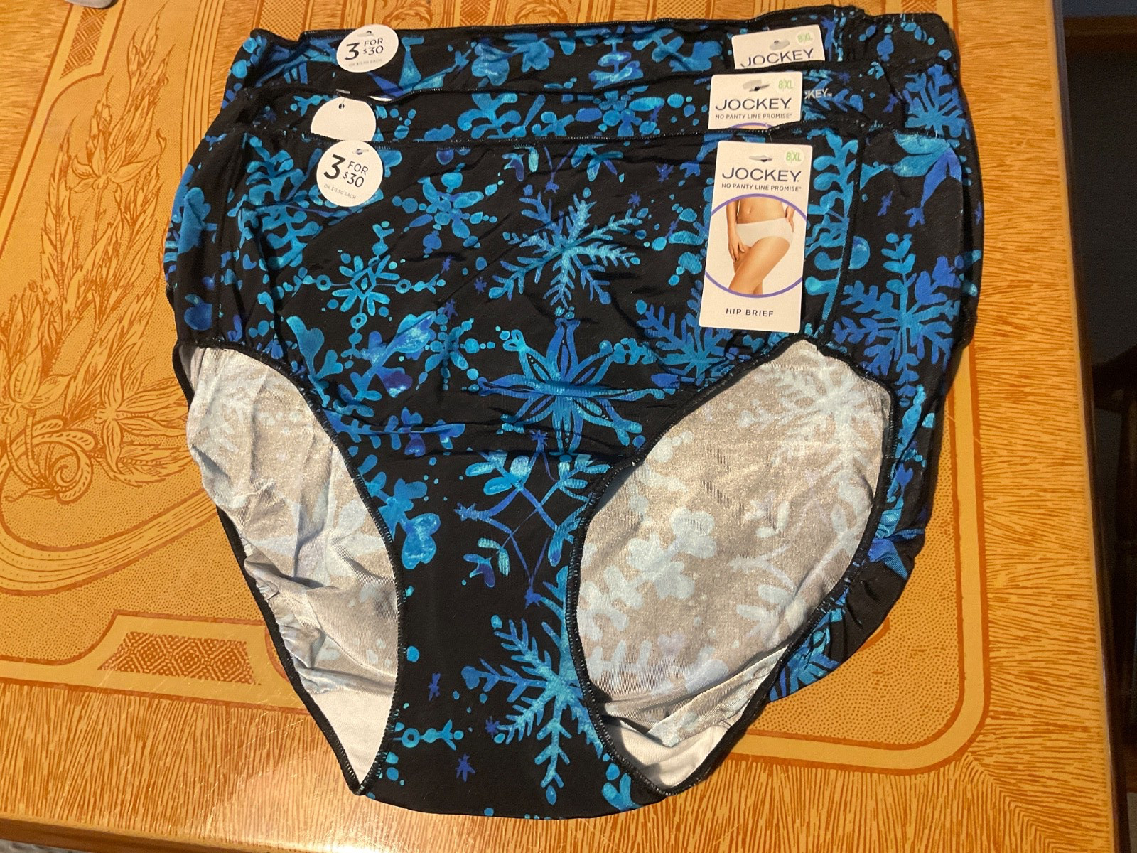 Jockey No Panty Line Promise. Blue Snowflake Hip Brief -8-Set of 3- NWT