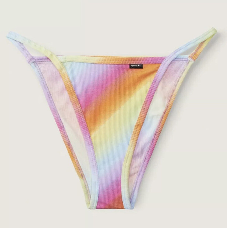 Victorias Secret PINK Rainbow Gradient High Leg String Bikini Panty NWT RARE XL