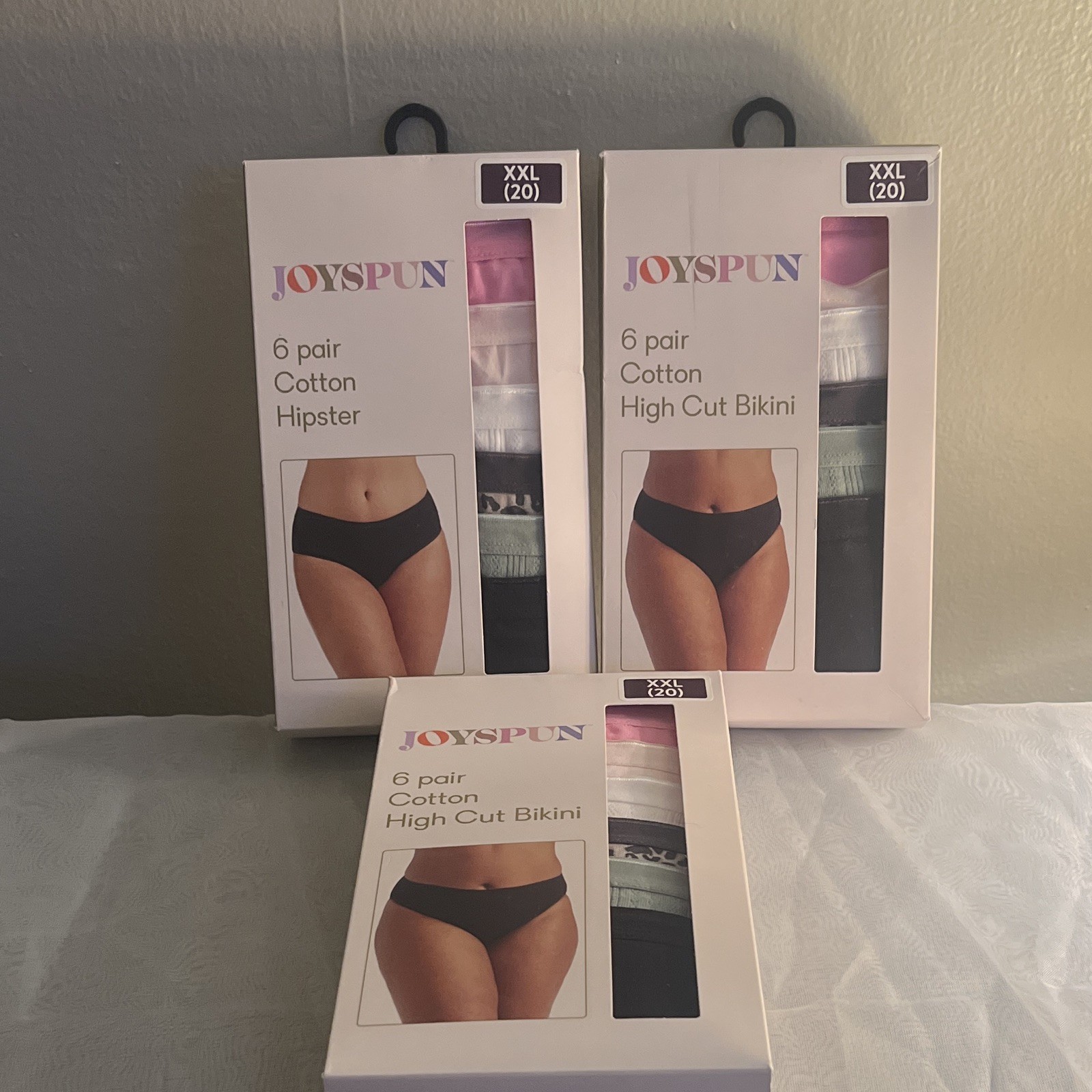 Joyspun Tagless Stretch Cotton Spandex High Cut Bikini Panties 6 Pack XXL Multi