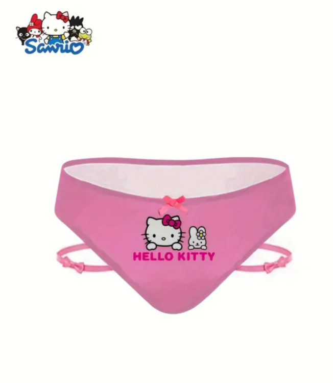 Sanrio Hello Kitty Cute Cat Print Thin Strap Brief Panty with Leg Ring Bow L