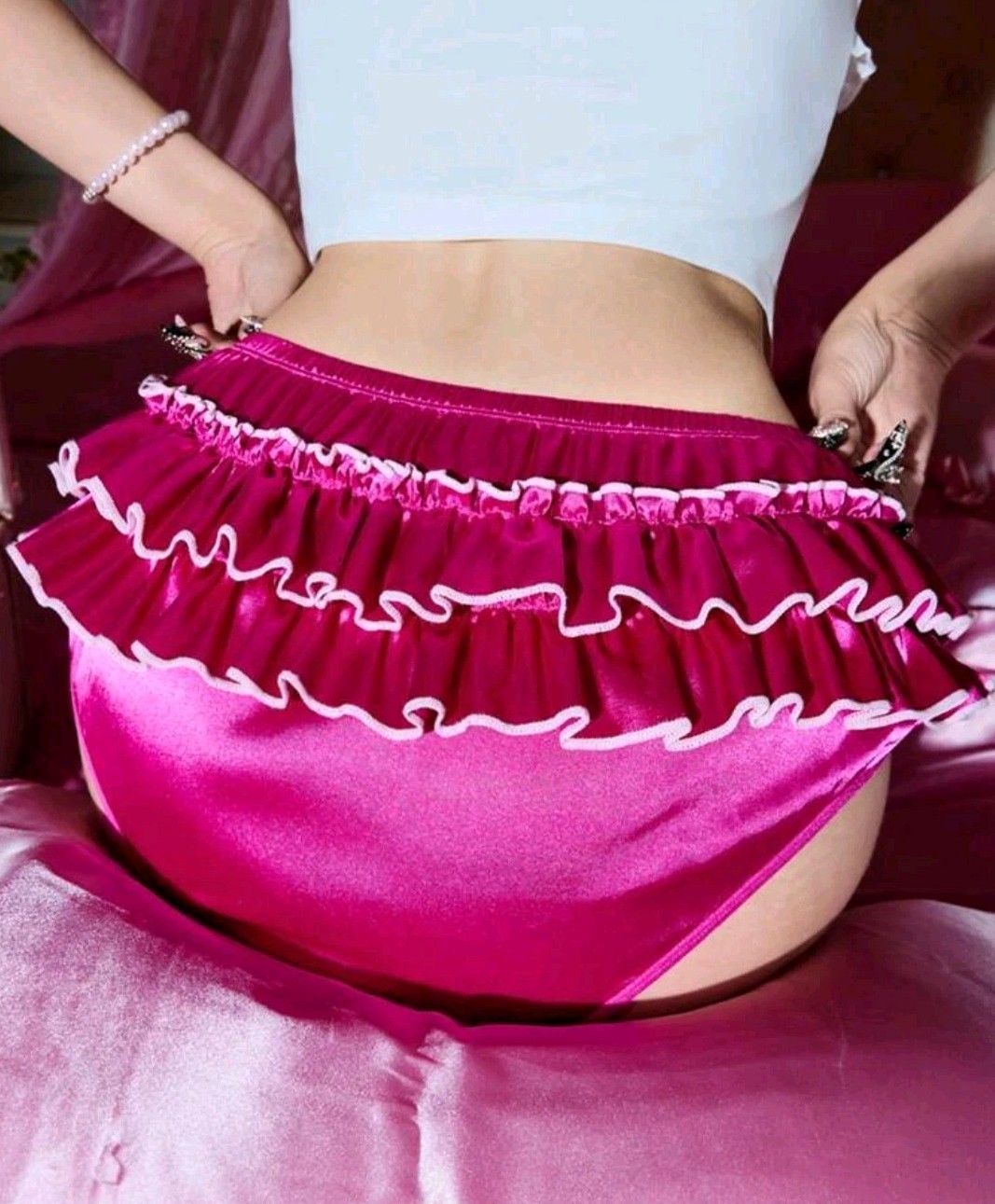 Luxurious Satin Ruffled French Knickers Sissy CD TV Panties Underwear S Uk 6-8