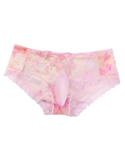 EHSUYAB Mens Sexy Lace Trim Sissy Panties with Pouch, Cross Dresser 32 Pink