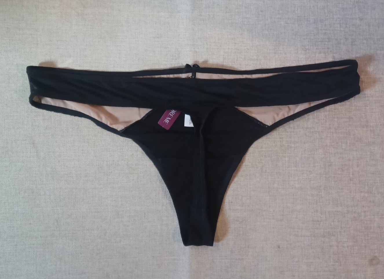 Adore Me Thong Panty Lace Insets Jet Black Size 3X NWT