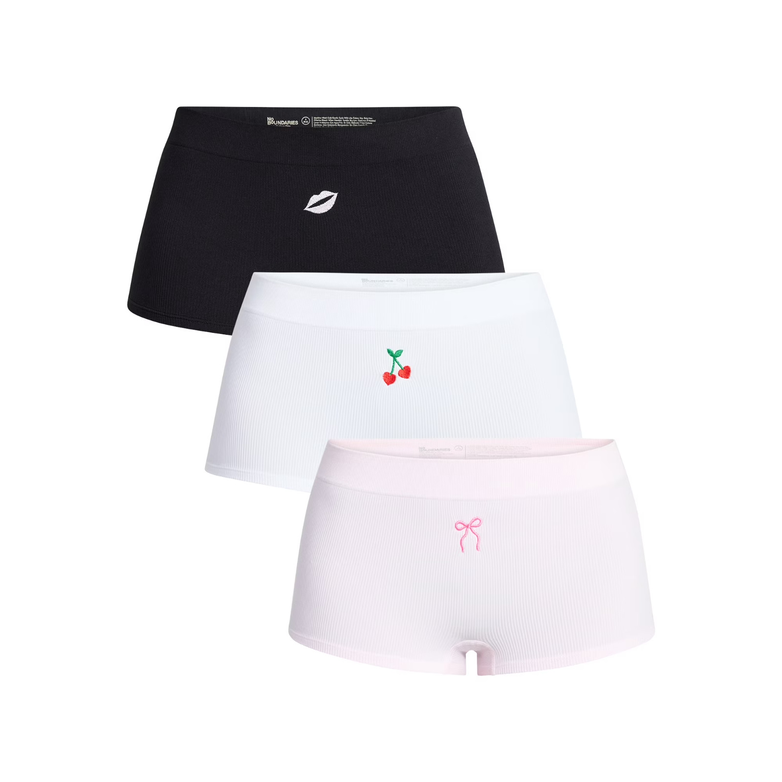 No Boundaries Womens Seamless Ribbed Boyshort Panties Multi Pack Underwear Set 3