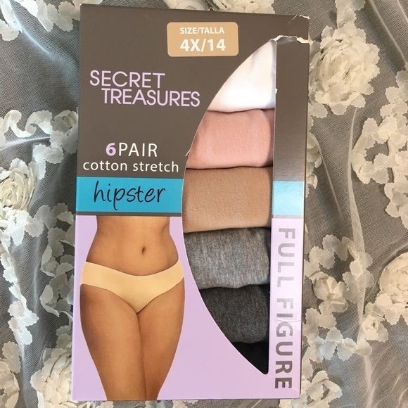 4X Hipster 6 Pair pack Panties Full Figure Secret Treasures Soft Stretch Cotton