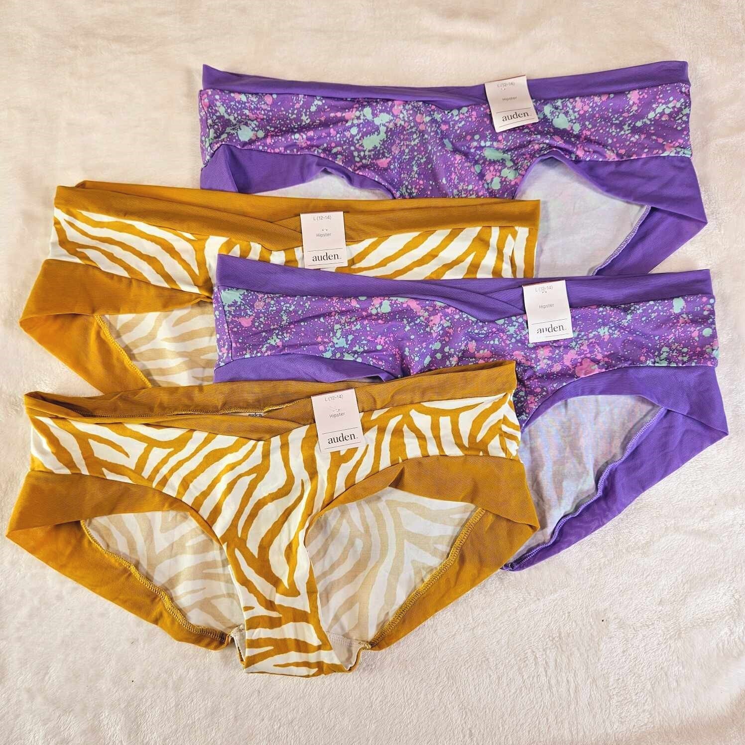Auden 4pk Micro-Mesh Hipster Underwear Womens Large Stretch Green/Purple