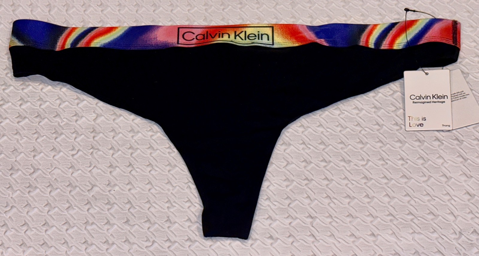 CALVIN KLEIN Reimagined Heritage Pride Black Thong Panty Womens Plus 1X 2X 3X