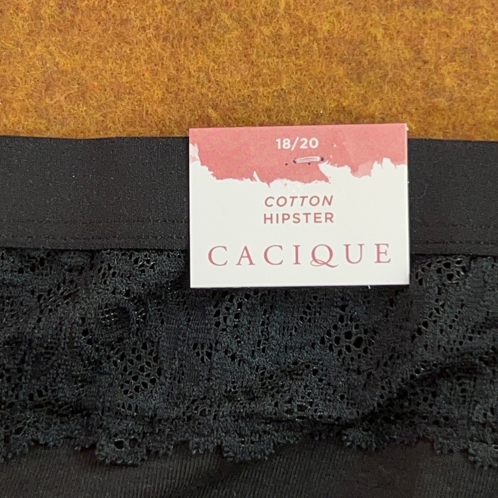Cacique Womens Plus Size 18/20 Black Lace Trim Cotton Hipster Panty NWT