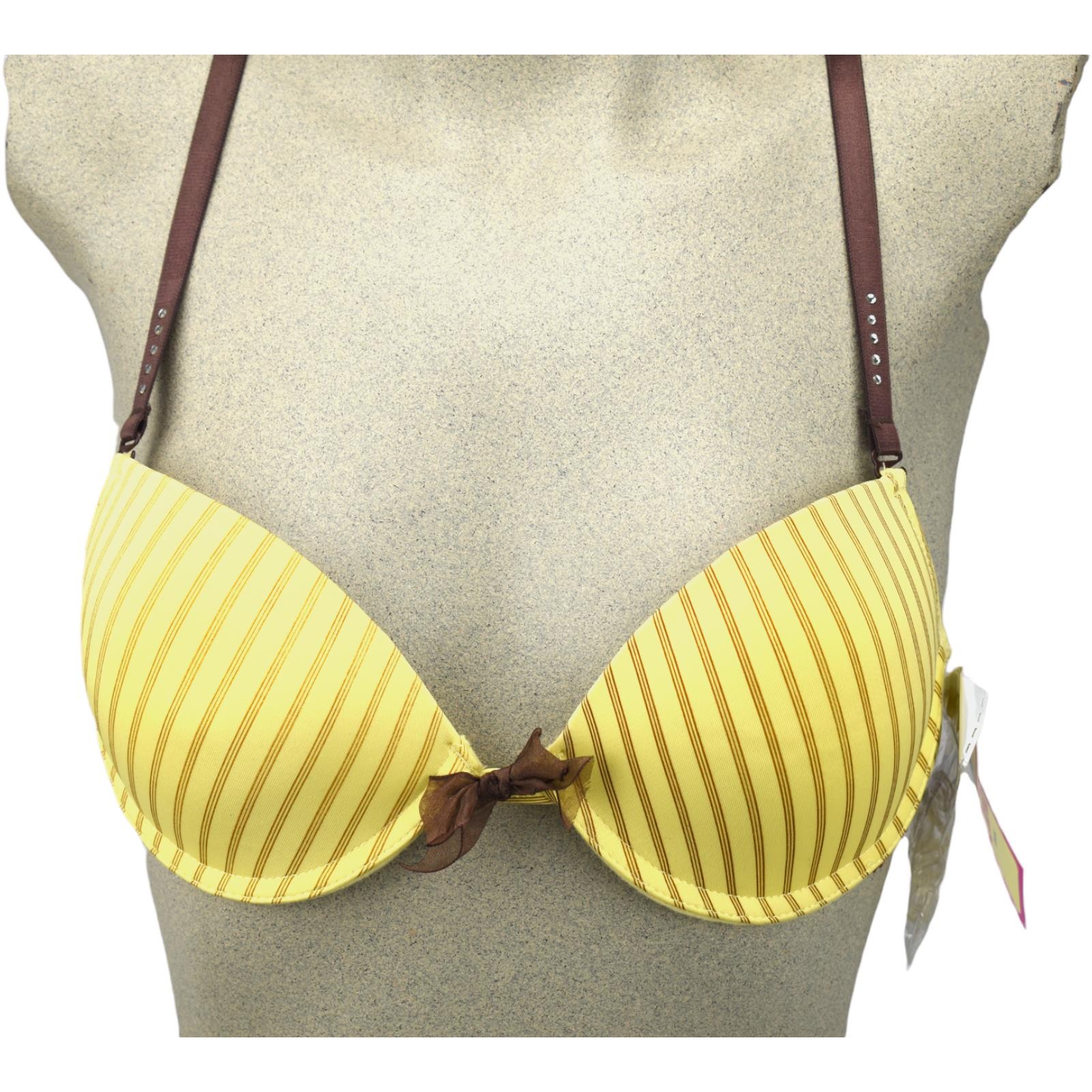 Women Thong Panties Underwear Yellow and Brown Pinstripe Sizes Medium and Large