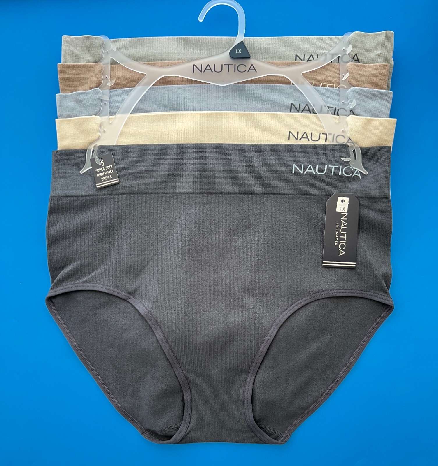 5 pk Sz 1X,2X,3X Nautica NT9948 Nylon Brief Underwear Panties Fit Stretch Ribbed