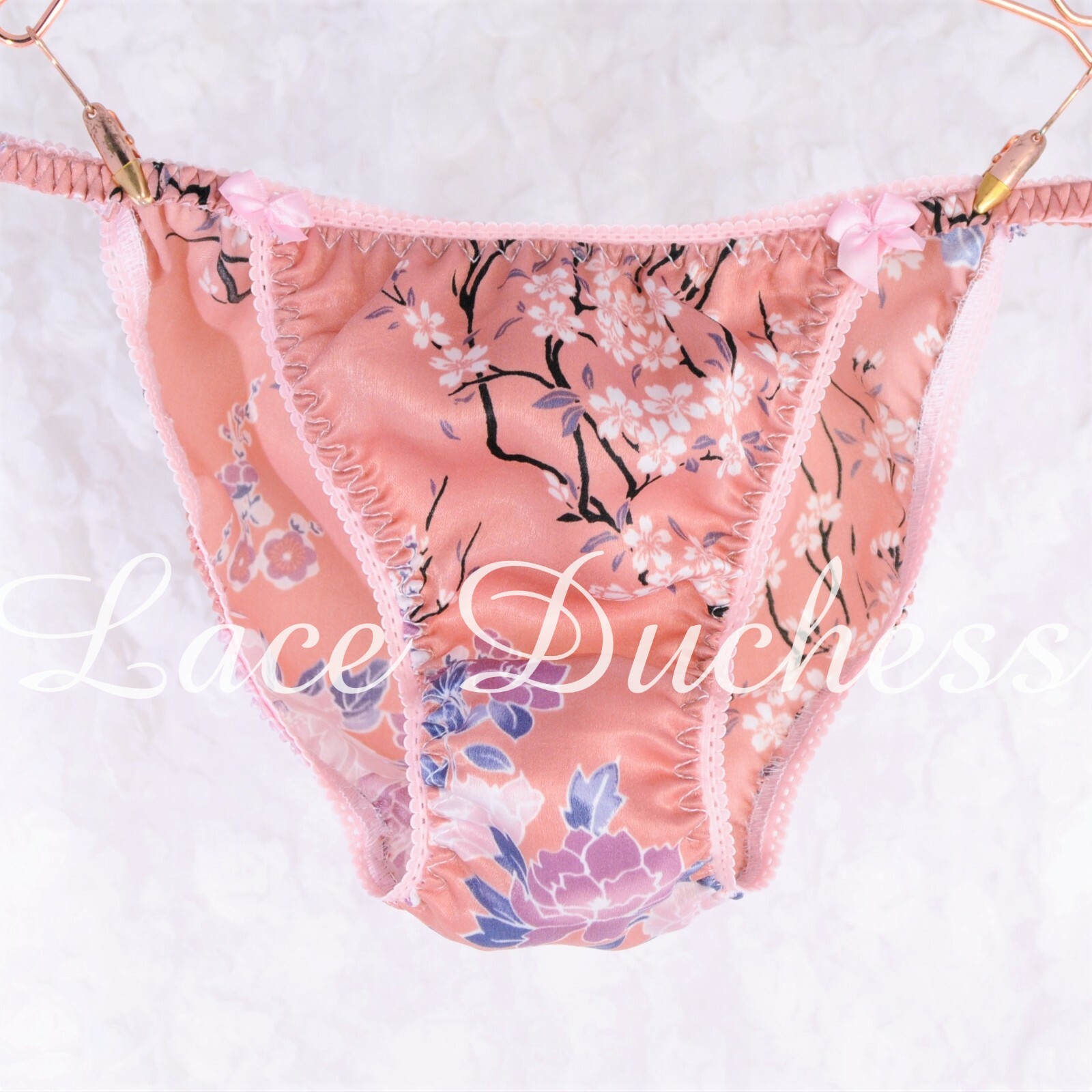 VALENTINES DAY Vintage 80s style SATIN sissy Asian Floral string bikini Panties