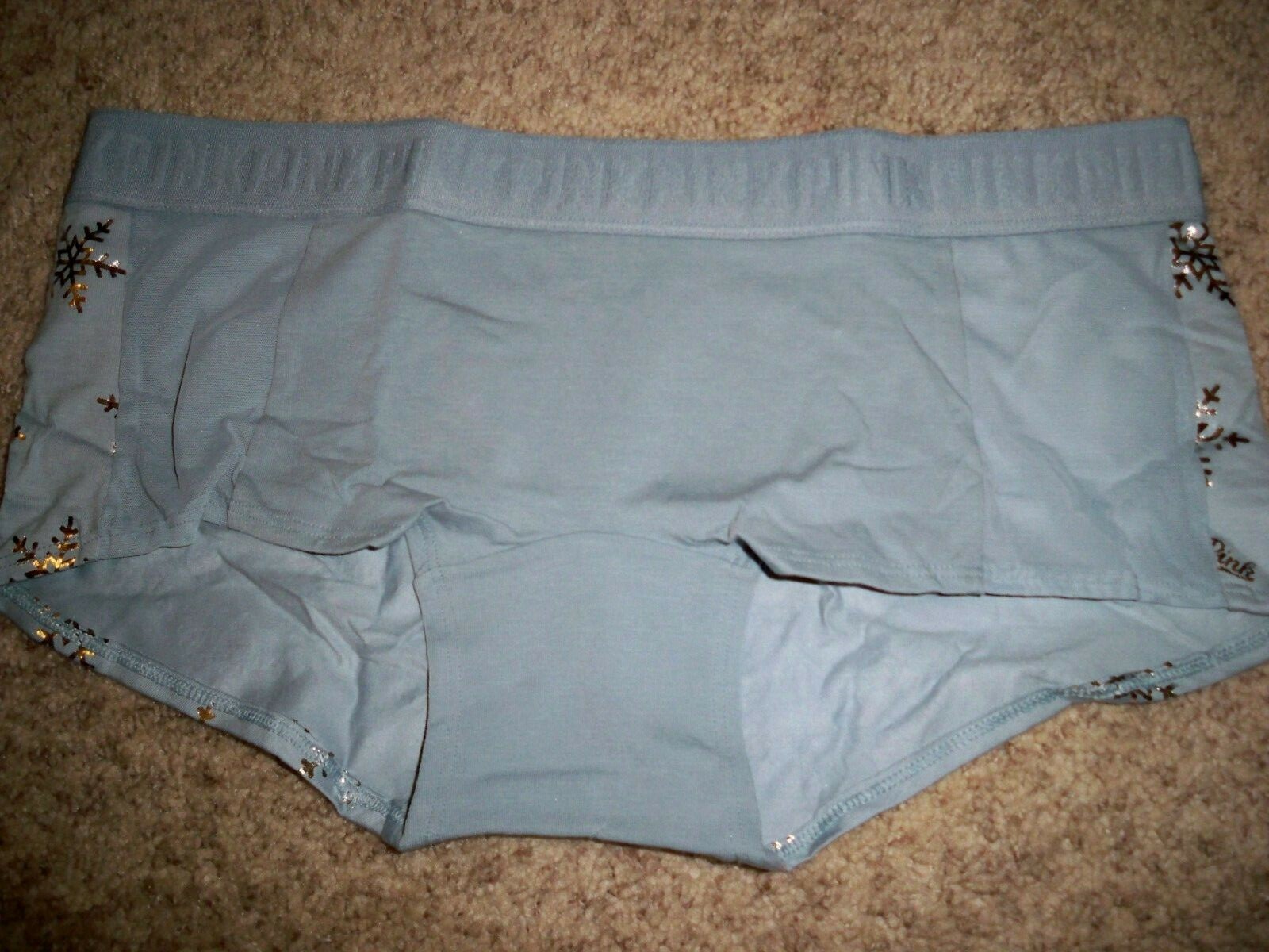 VICTORIAS SECRET HOLIDAY BOYSHORT LARGE MESH PANEL SNOWFLAKE BLUE