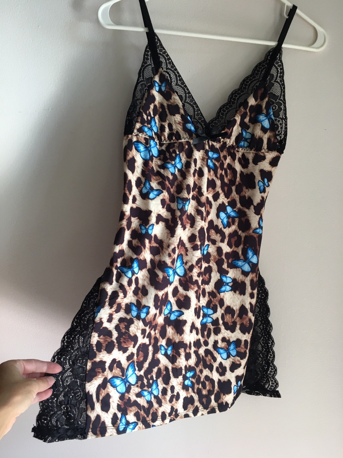 Avidlove Women Lingerie Butterfly Leopard Spaghetti Strap Nightgown Chemise – XS