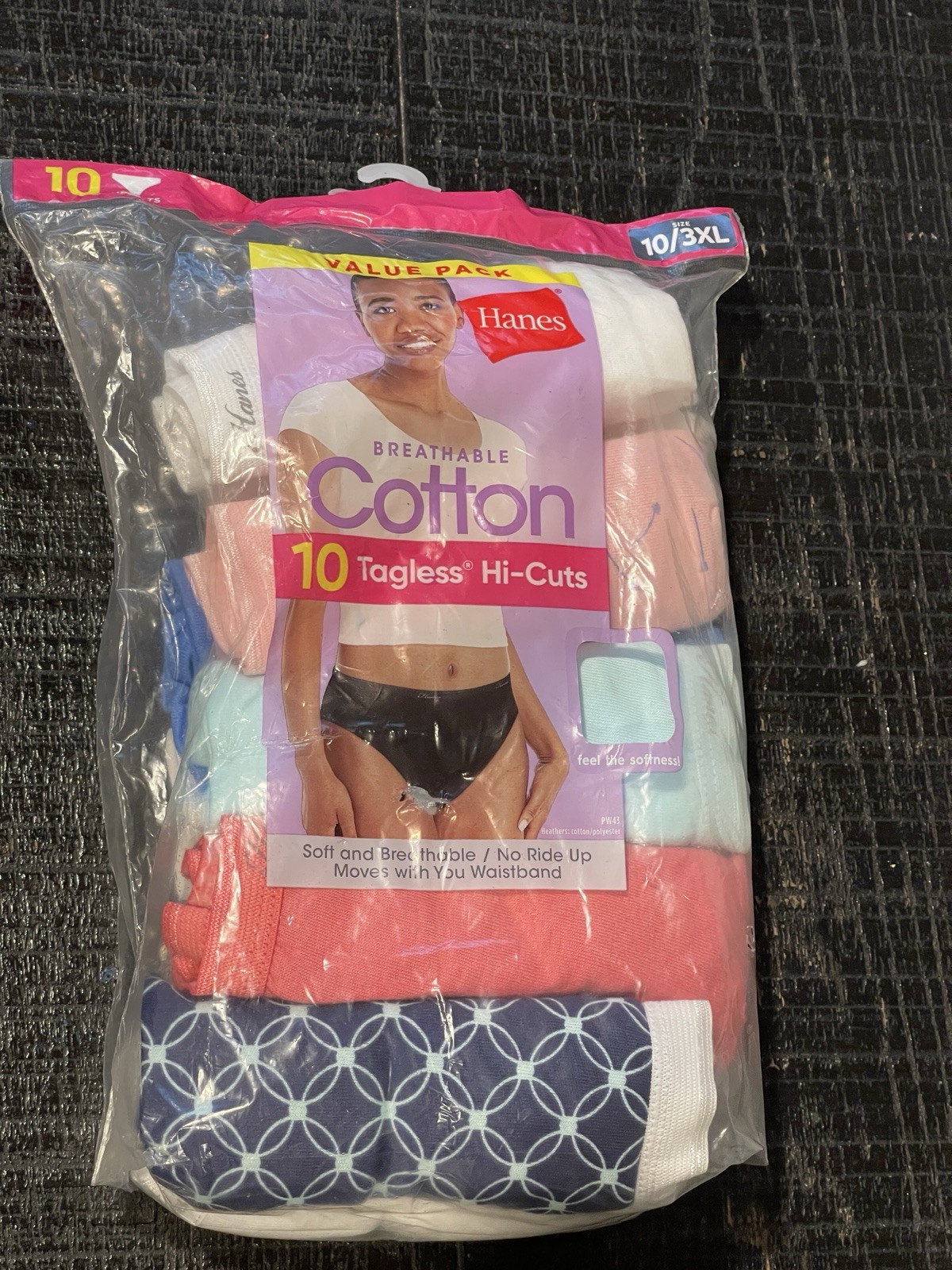 Hanes Women’s Breathable Hi-Cut Cotton Panties-Assorted Colors-10 Pack 10/ 3XL