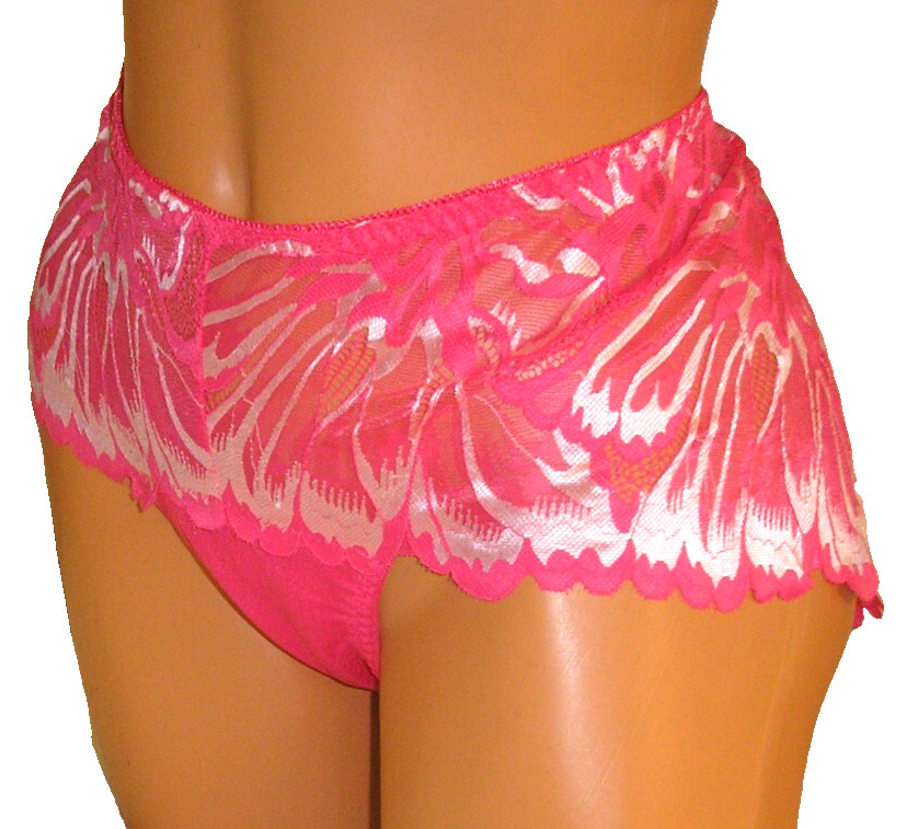 Pink White – Lace & Mesh High Cut Brief Panties Lingerie, XL Adult Gift