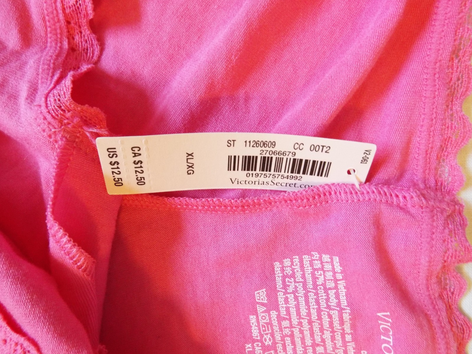 NWT Victoria’s Secret Cotton Lace Waist Cheeky Panty XL Hot pink 00t2