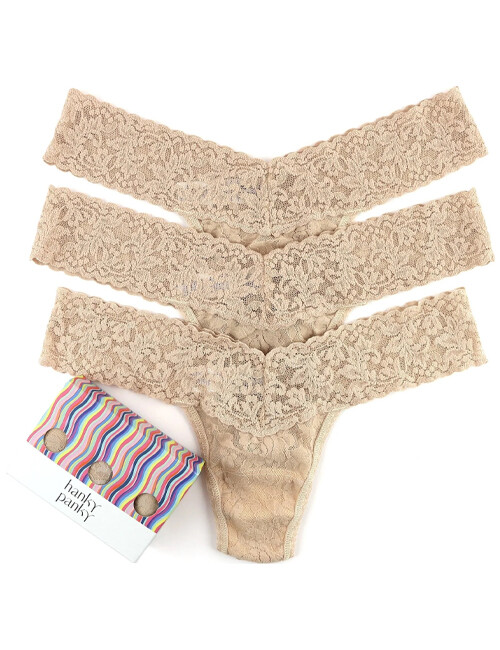Hanky Panky Signature Lace Low Rise Thongs, Chai, 3-Pack – 49113PK CHAI