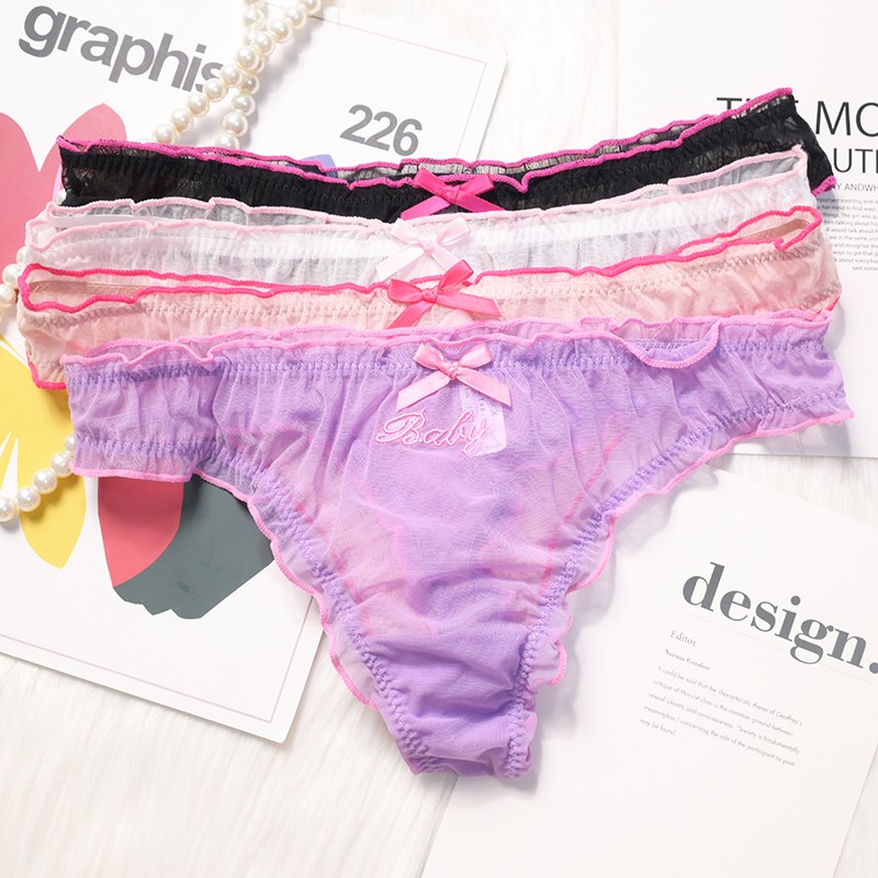 4 Pack Lot Sexy Womens See Through Sheer Panties Thongs Underwear Sissy Lingerie