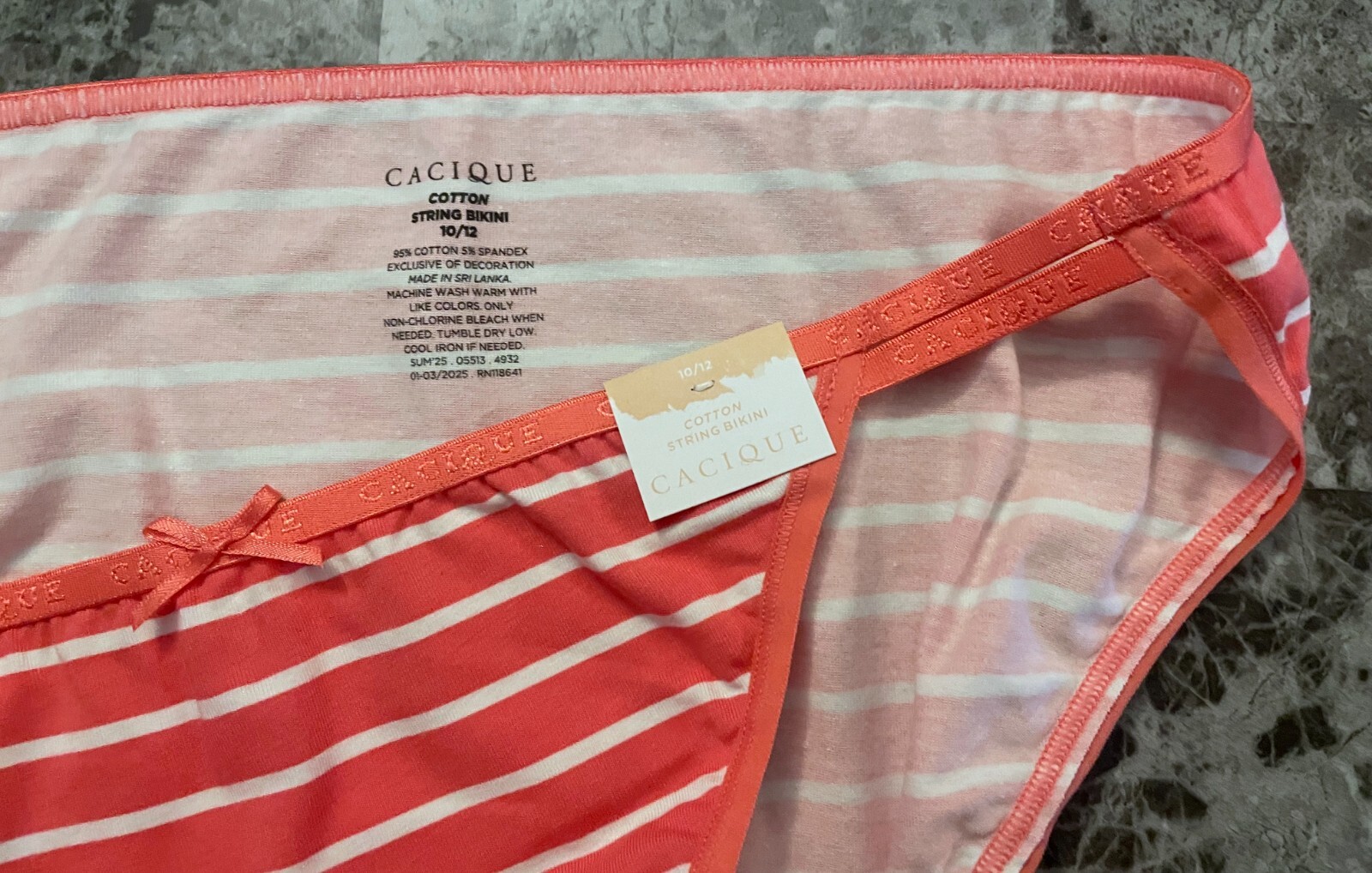 NWT CACIQUE LANE BRYANT 10/12 CORAL STRIPE DOUBLE STRING STRAPPY BIKINI PANTIES