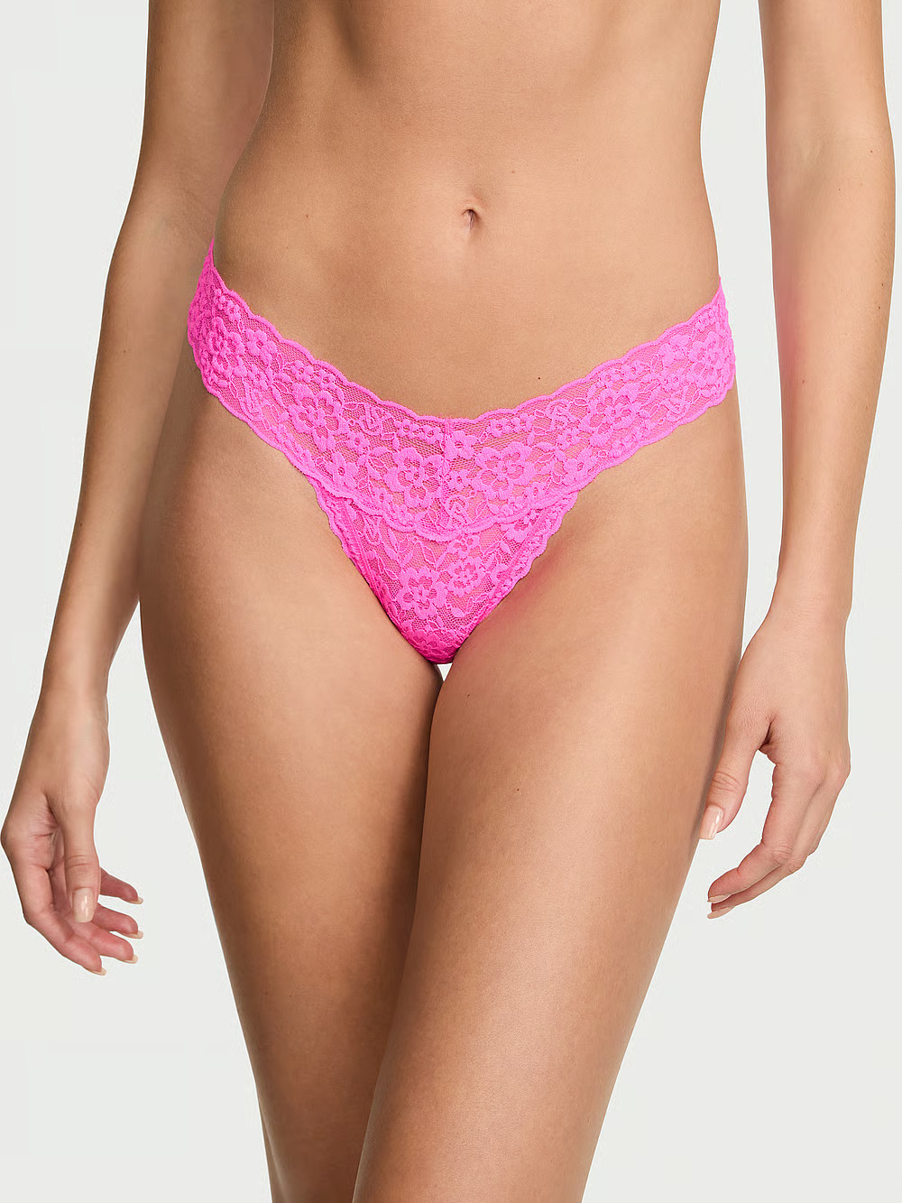 Victoria’s Secret The Lacie Lace Thong Panty Size L Neon Princess Pink NWT