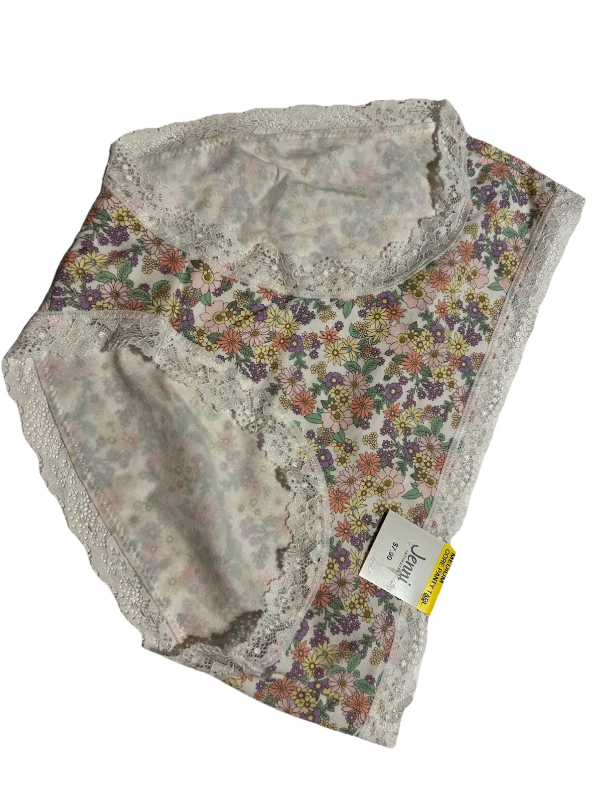 Jenni Women’s Lace Trim Hipster Underwear Retro Floral Panty Medium Spring