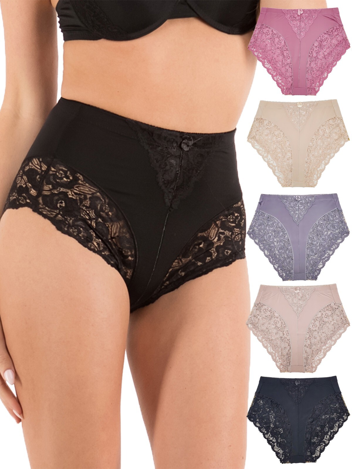 Barbra 5 Pack Plus Size Womens Light Control Full Coverage Lace Briefs Panties