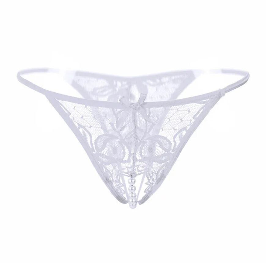 Women Lace Crotchles Thong G-string Pearl Panties Lingerie Underwear T-back