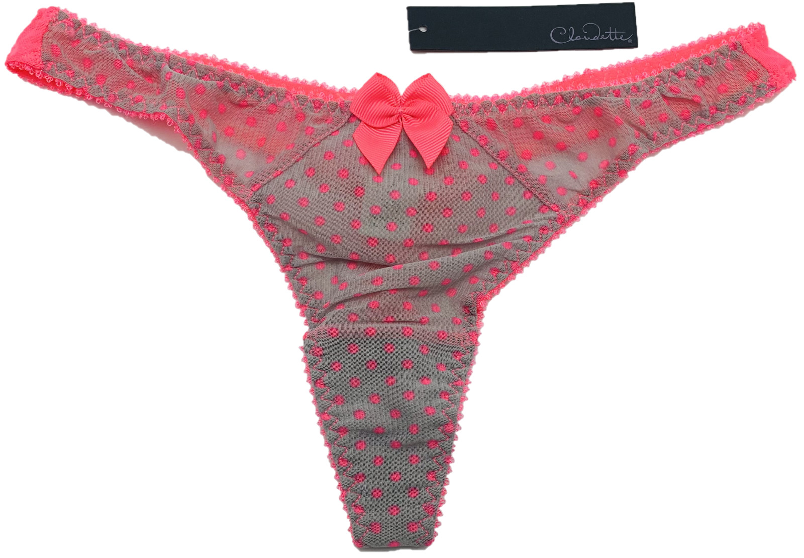 Claudette Dessous Women’s Intimate Bikini Thong Underwear Hot Coral Polka Dot XS