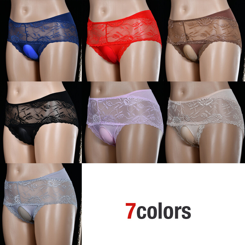 Plus Size Men Sissy Sexy Lace Sheer Underwear See Through Panties Pouch Briefs