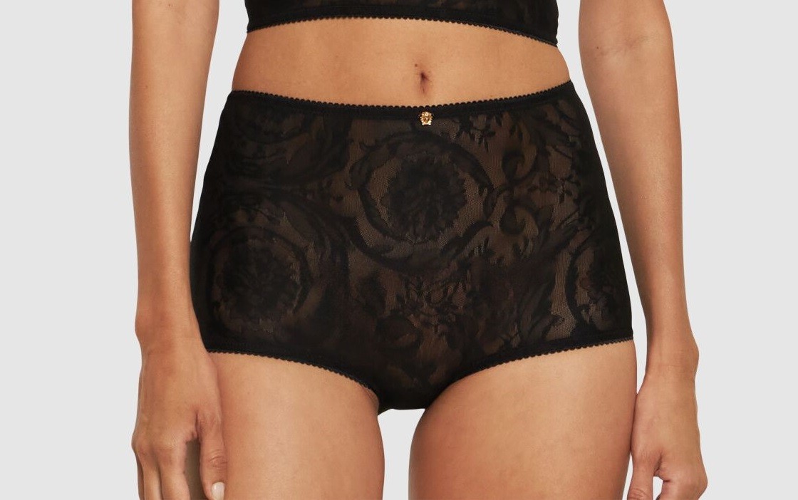 Versace Women’s “Jacquard Barocco Tulle” Black Panties Versace sz 2 US S IT 40
